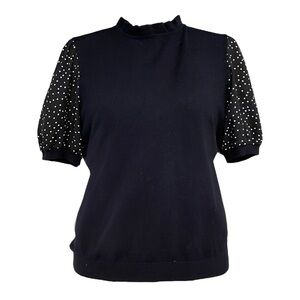 Adrianna Papell Ruffle Neck Polka Dot Sheer Sleeve Sweater Size XL